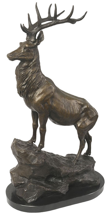 Stag(Left) Bronze Sculpture On Marble Base
